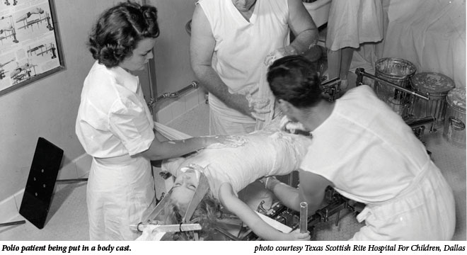 Polio patient being put in a body cast.