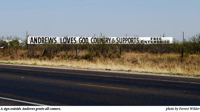 A sign outside Andrews greets all comers.