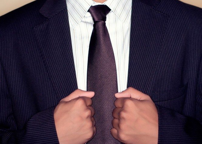 Suit and tie.