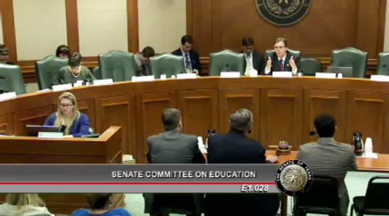 Sen. Dan Patrick presides over a sparsely attended committee hearing on school vouchers.