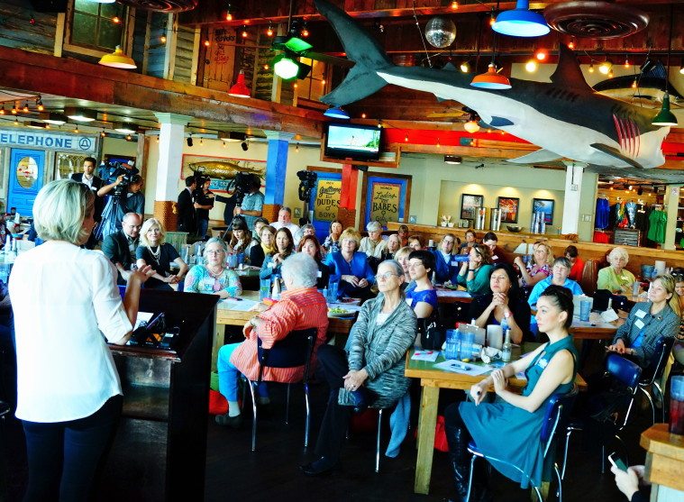 At a meeting of the Capital Area Democratic Women, Davis supporters smell blood in the water over Equal Pay. March 20, 2014.