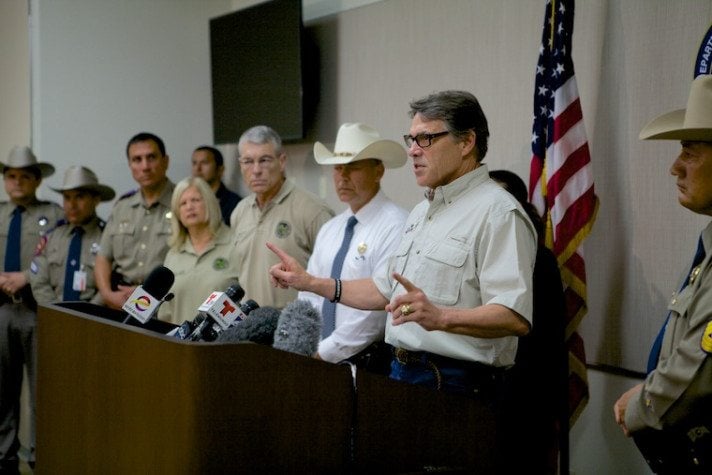 Rick Perry at a press conference in Weslaco