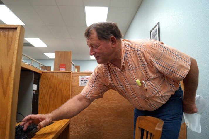 Democratic nominee for agriculture commissioner Jim Hogan at the Cleburne Public Library, his de facto campaign headquarters.