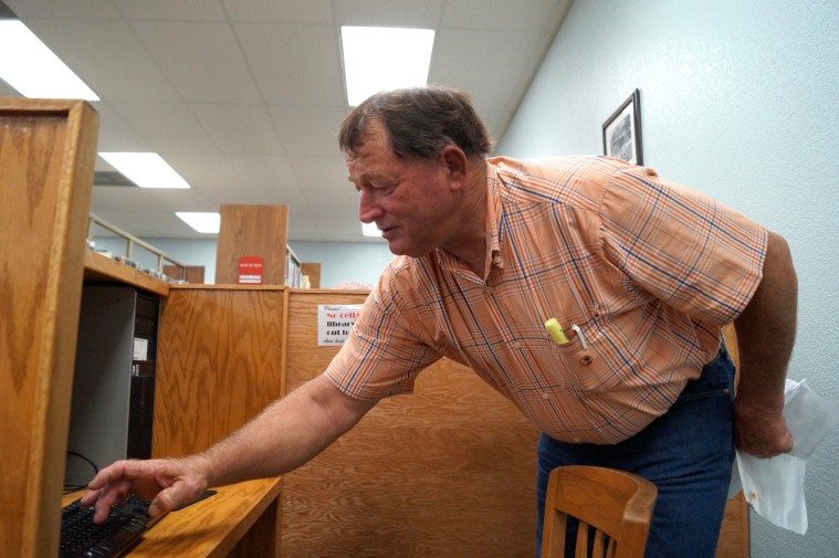 Democratic nominee for agriculture commissioner Jim Hogan at the Cleburne Public Library, his de facto campaign headquarters.