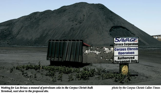 Waiting for Las Brisas: a mound of petroleum coke in the Corpus Christi Bulk Terminal, next door to the proposed site.