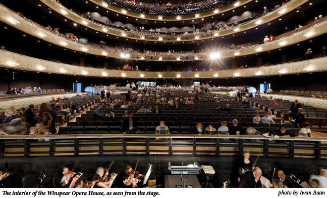 The interior of the Winspear Opera House.