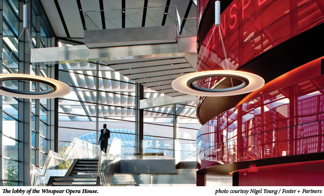 The lobby of the Winspear Opera House.