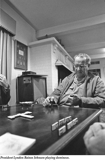 LBJ playing dominos