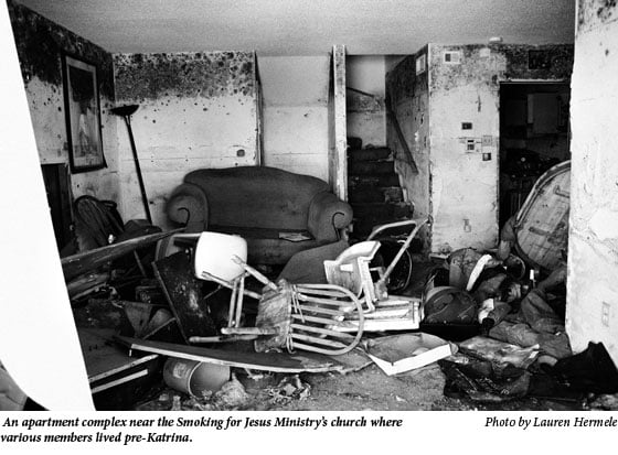 An apartment complex near the Smoking for Jesus Ministry's church where various members lived pre-Katrina.