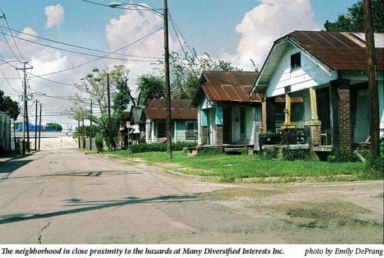 The neighborhood in close proximity to the hazards at Many Diversified Interests Inc.