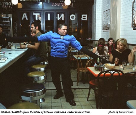 SERGIO GARCÃ•A from the State of MÃˆxico works as a waiter in New York, photo by Dulce Pinzon