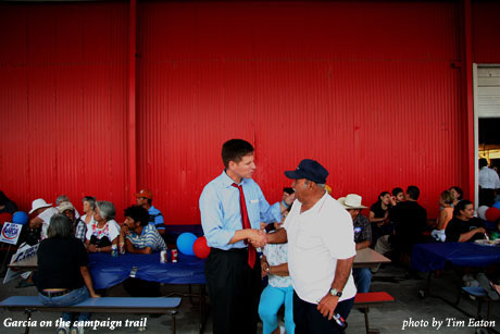 Juan Garcia on the campaign trail, photo by Tim Eaton