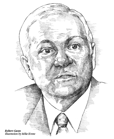 Robert Gates, illustration by Mike Krone
