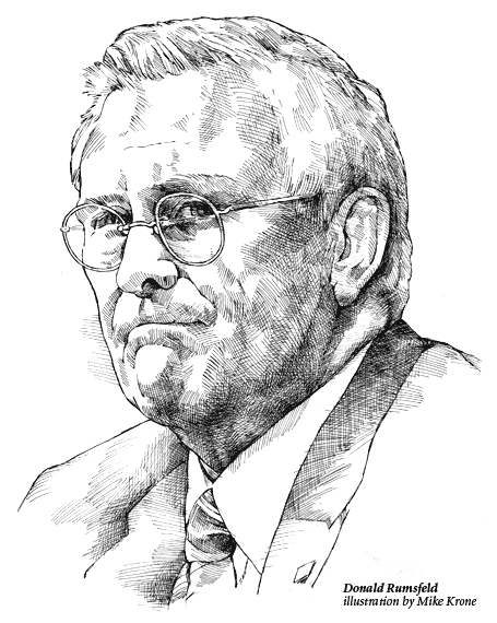 Donald Rumsfeld, illustration by Mike Krone