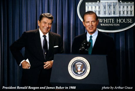Ronald Reagan and James Baker in 1988, photo by Arthur Grace
