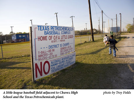 A little league baseball field adjacent to Chavez High School and the Texas Petrochemicals plant