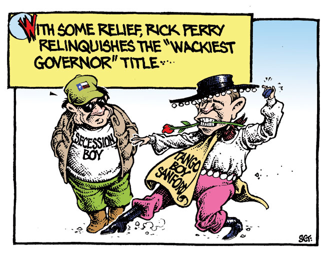 With some relief, Rick Perry relinquishes the "Wackiest Governor" title. by Ben Sargent