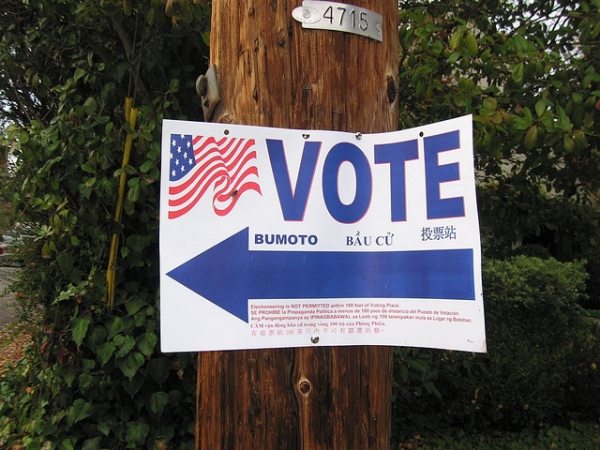 "Vote here" sign