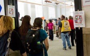 Waiting to vote at the Travis County Courthouse.