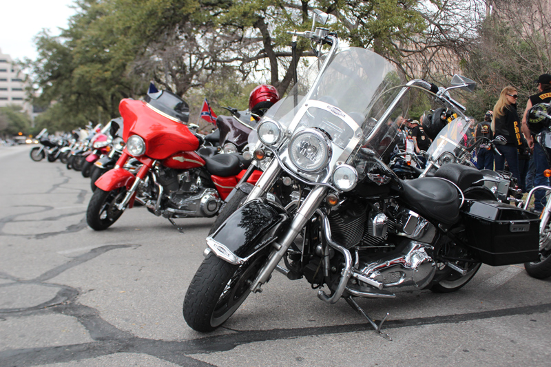 Motorcycles lined the streets around the Texas Capitol Monday.