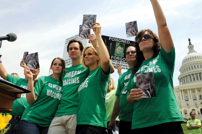 Jenny McCarthy and Jim Carrey lead the Green Our Vaccines March