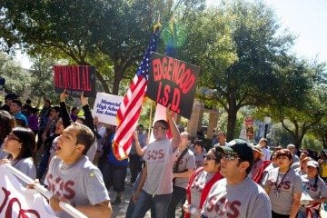 Students march to the Capitol before the 2013 Save Texas Schools rally.