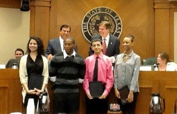 High school students pose during Tuesday's Senate Education Committee hearing.
