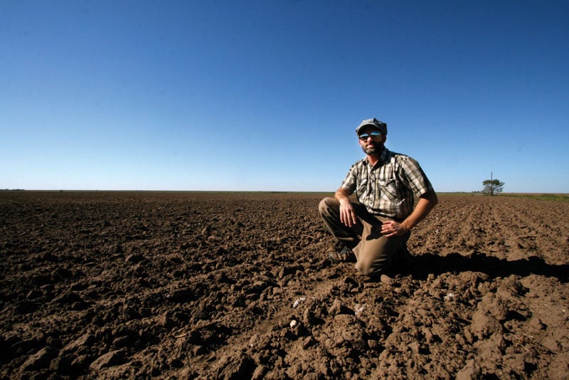 Farmer Eric Herm, 39, on one of his organic cotton farms outside of Lamesa.
