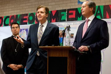Sen. Dan Patrick (R-Houston), center, with Lt. Gov. David Dewhurst in December.