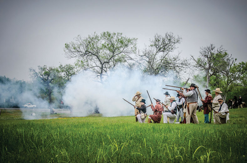 Reenactors skirmish outside Presidio La Bahia near Goliad