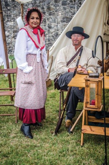 Goliad reenactors exhibiting campcraft in character.