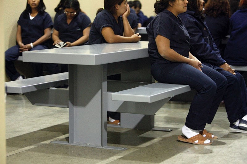 Immigrant female detainees inside their holding cell of the Willacy County Immigration Detention Center in Raymondville.