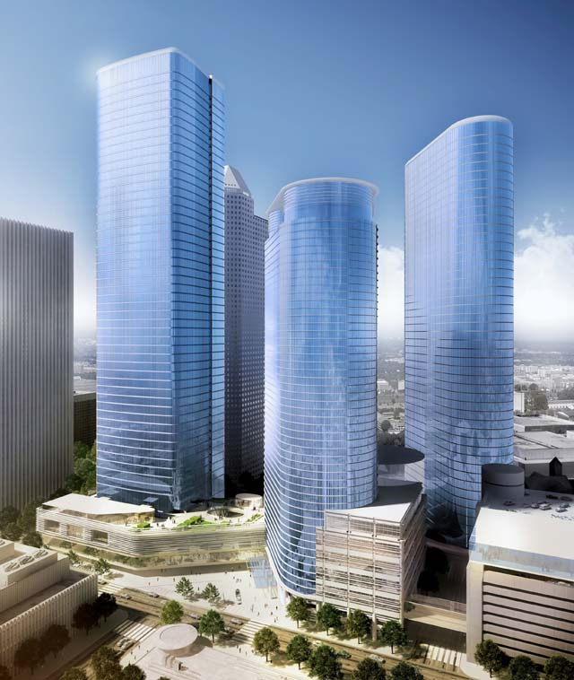 An artist rendering depicts a new Chevron tower (left).
