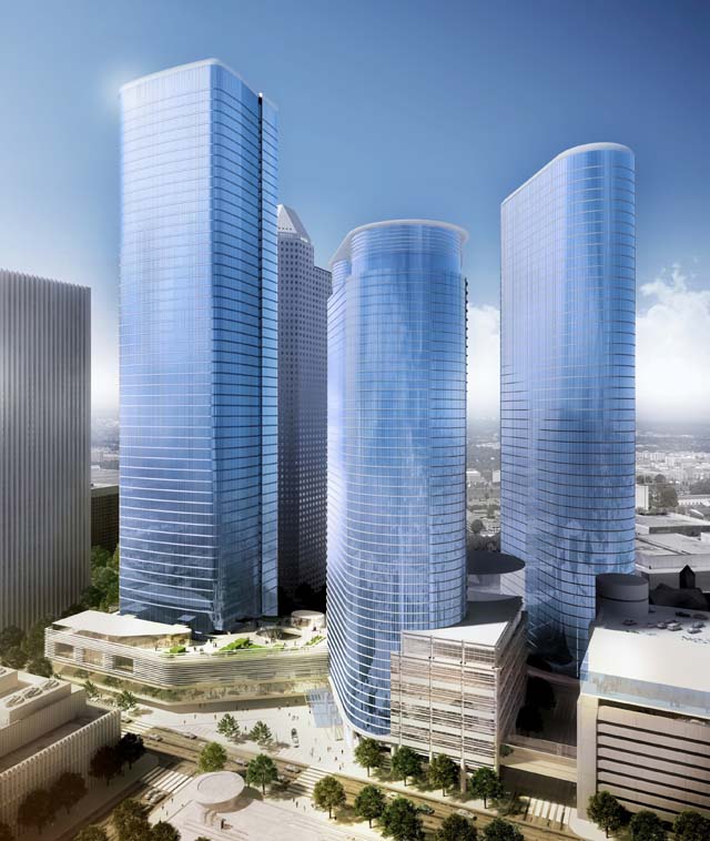 An artist rendering depicts a new Chevron tower (left). 