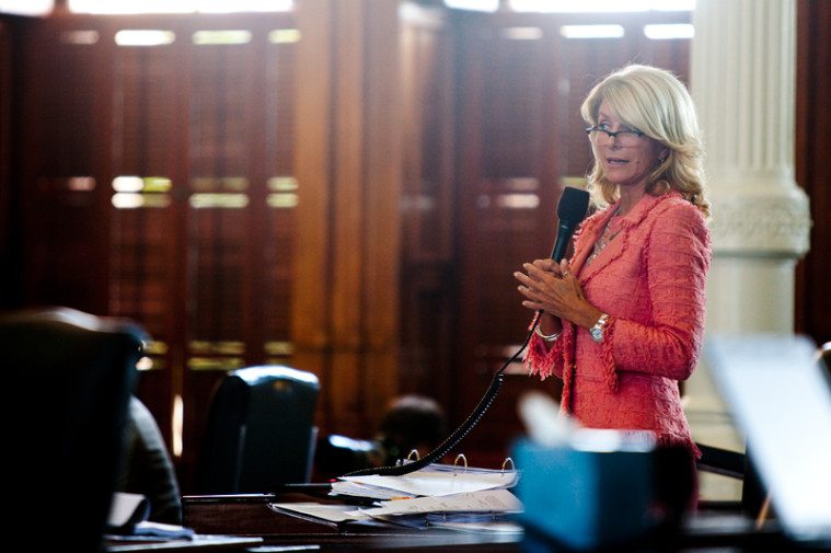 Sen. Wendy Davis (D-Fort Worth) questions Sen. Glenn Hegar about House Bill 2 on Friday afternoon.