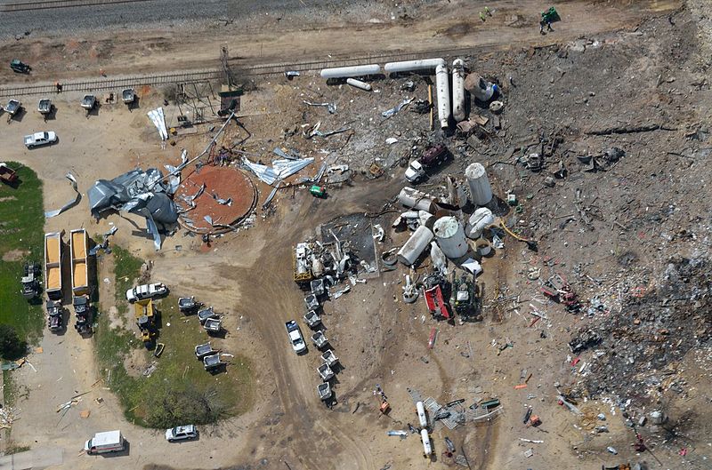 Aerial photo of the West explosion site taken several days after blast.