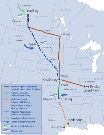 The orange, dotted line on this map shows the section of the pipeline that is now complete and operating. Click to view the map in a larger size.