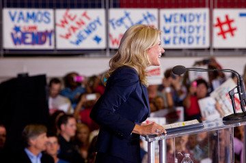 Wendy Davis speaks at her gubernatorial campaign announcement October 3 in Haltom City.