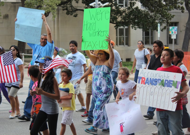 Immigrants marching for immigration reform in Austin.