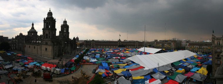 Teachers and protesters camp for weeks in Mexico City's main square, the Zócalo, before federal police clear the area Friday, September 13.