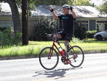 Carlos Gutierrez arrives in Austin after traveling 12 days and 701 miles from El Paso on his Pedaling for Justice campaign.