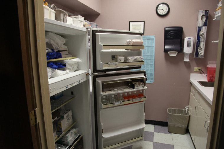Equipment at St. Vincent's, like this refrigerator, has been donated by UTMB and various doctors or purchased with grant money. 