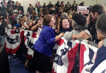 Leticia Van de Putte greets supporters after announcing her candidacy for lieutenant governor.