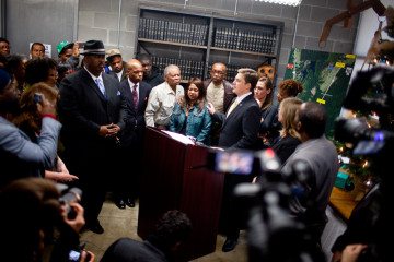 The family of Alfred Wright, who was found dead near the East Texas town of Hemphill two weeks after his mysterious disappearance, at a press conference Friday with attorney Ryan MacLeod at the Bernsen Law Firm in Beaumont.