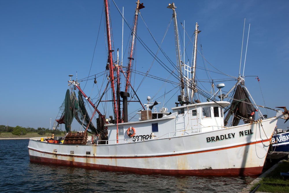 A shrimping boat docked in Aransas Pass.