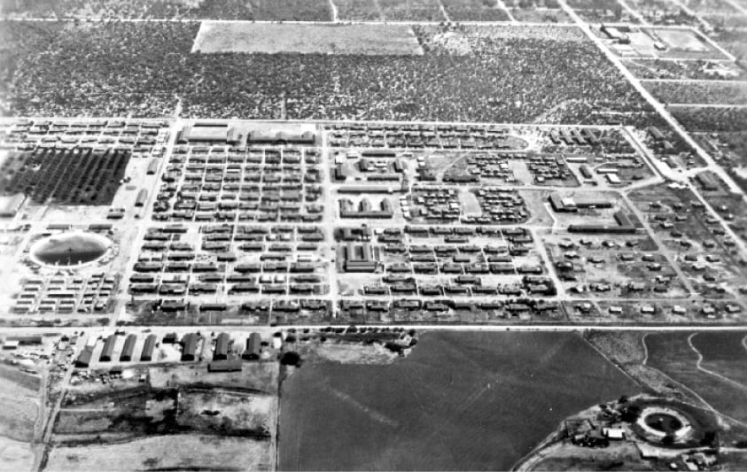 Aerial view of Crystal City Internment Camp, Crystal City, Texas, 1944-45.