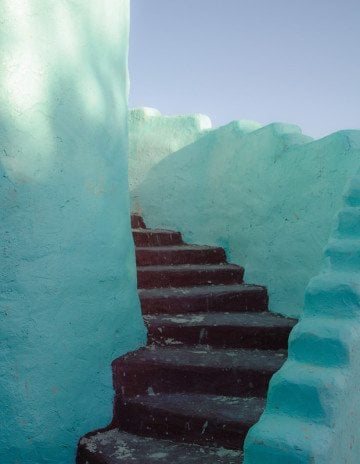 A papercrete staircase at Eve’s Garden.