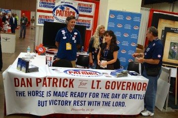 Dan Patrick's particularly unsubtle booth in the convention exhibition hall.