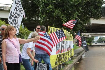 A small number of protestors also gathered at the Mexican consulate in Houston. 