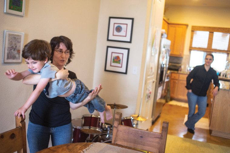 (Left to right) Sadie Minkoff and Michelle Schreiber with their son
